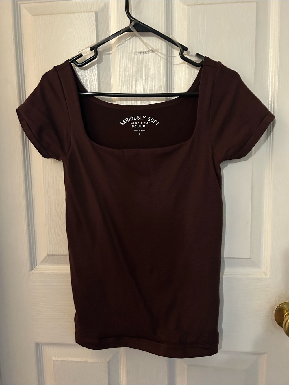 Aeropostale Sculpt Square Neck Short Sleeve Top in Brown